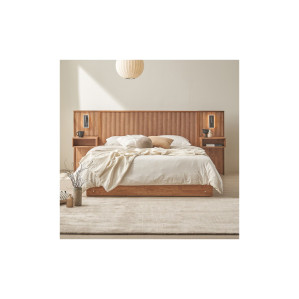 제니아 원목 호텔식 수납 퀸침대Q+LED조명협탁2개